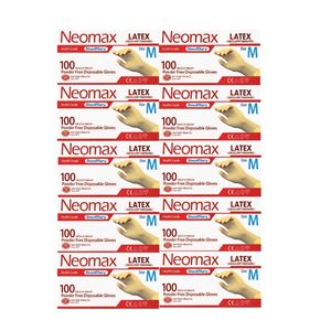 دستکش لاتکس غیر پودری حریر مدل نئومکس سایز متوسط (m) 10 بسته 100 عددی